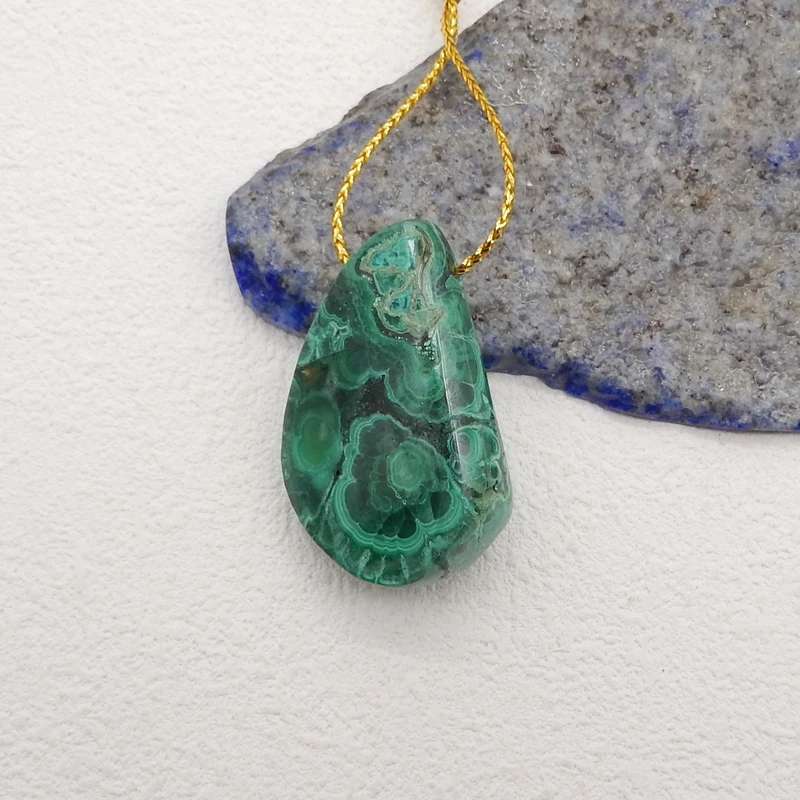 Natural Stone Malachite Pendant Bead,Handmade Nugget Pendant Fashion Jewelry Necklace Accessories 36x23x12mm 18g