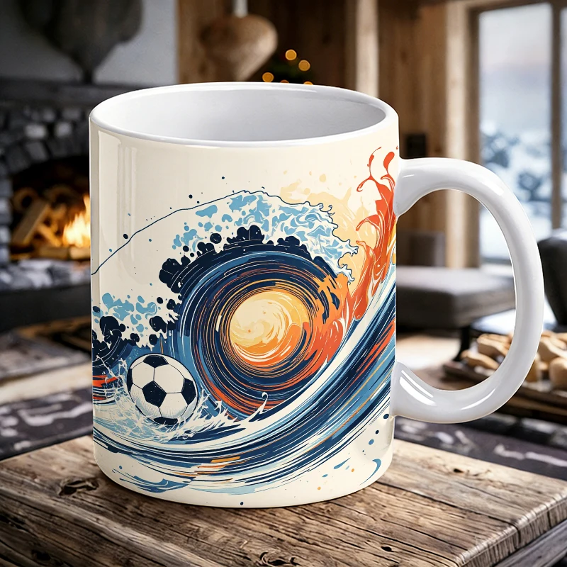 

Dynamic Ocean Waves Art Print with Soccer Ball and Vivid Colors Mug with a bottle opener function of 2026 Major Football Event