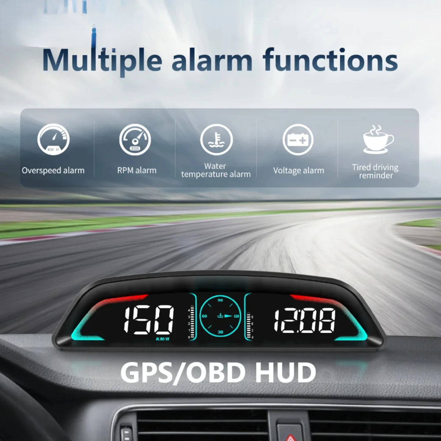 High-Tech Multifunctional Car Speedometer - GPS / OBD Car HUD Display with OverSpeed Alarm & RPM Monitoring