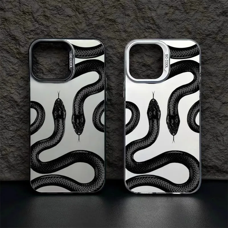 iPhone case IMD all-inclusive camera anti-fall high-quality mobile phone case dark style black snake print