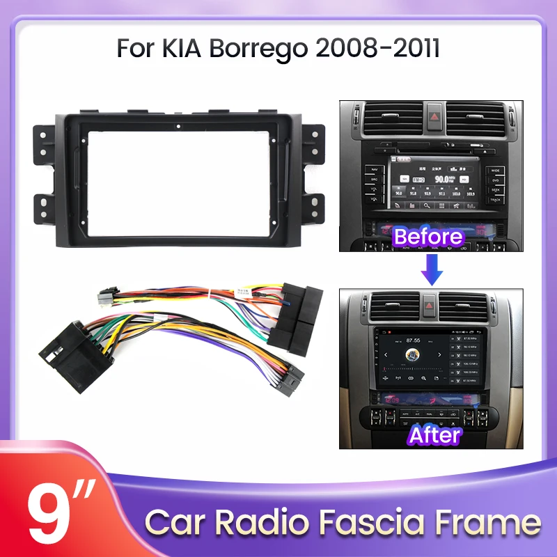 2 Din 9 Inch Car Radio Installation DVD GPS Plastic Fascia Panel Frame for KIA Borrego 2008-2011 Dash Mount Kit