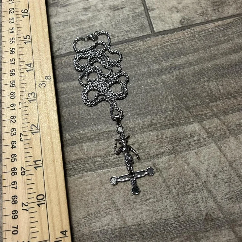 Vintage Satanic Baphomet Inverted Cross Pendant Necklace, Upside Down Devil Demon Lucifer Gothic Jewelry for Men/Women