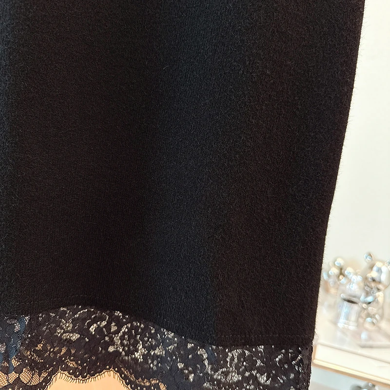 Gonna longuette lavorata a maglia a vita alta con dettaglio bottoni Misto cotone poliestere A-Line Silhouette Thiened Casual Sle per donna