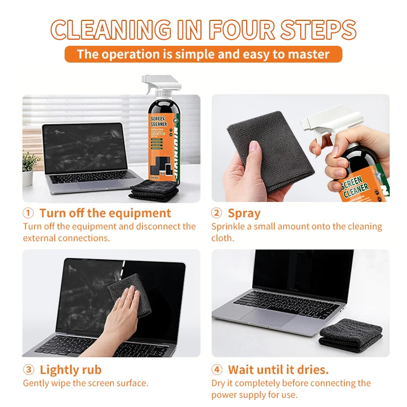 Bildschirmreinigungs-Spray-Set mit Mikrofasertuch - Streifenfreier Reiniger, Sicher für Smartphone, Laptop, TV, Kameraobjektive und Autodisplays – Detail 3