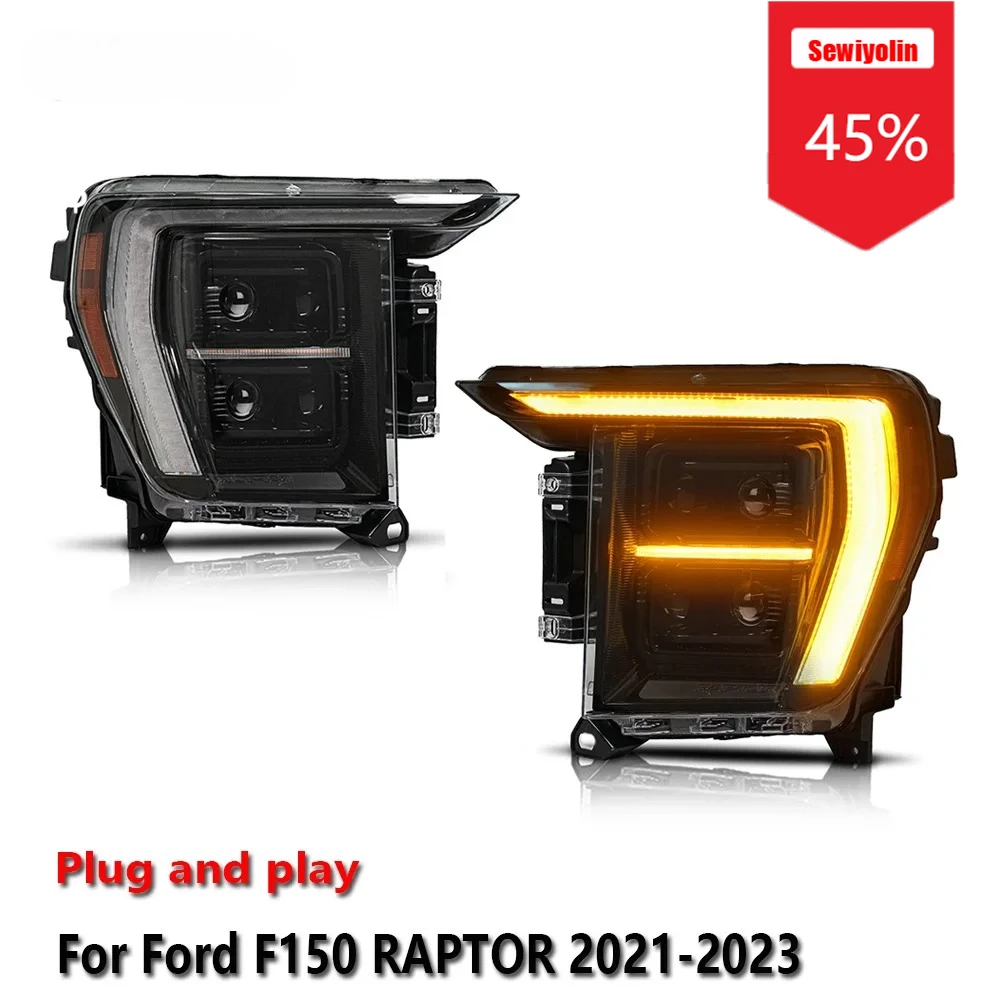 

Автомобильные светодиодные фары Sewiyolin в сборе для Ford F150 RAPTOR 2021-2023, противотуманные фары DRL, стоп-сигнал поворота, Plug and Play