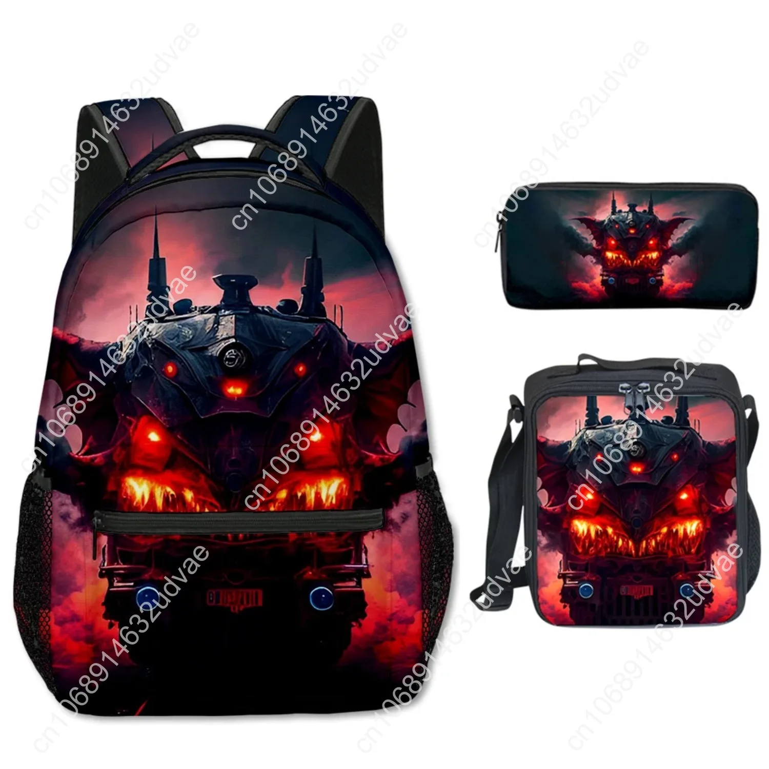 Trendy Popular Choo-Choo Charles 3D Print 3pcs/Set Student School Bags Travel Notebook Backpack Crossbody Lunch Bag Pencil Case