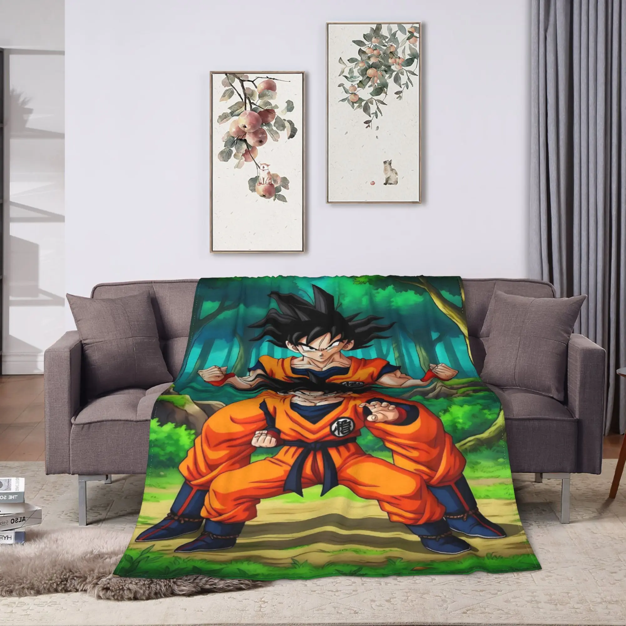 Soft Warm Blanket Kids Camping Goku Kanji D-Dragon B-Ball Throw Blanket  Flannel Bedspread For Couch Chair Fashion Bed Cover