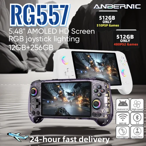 Imagen 1 del producto ANBERNIC RG557 RG 557 consola de juegos portátil Retro pantalla AMOLED HD de 5,48 pulgadas reproductor de vídeo Android Joystick de alta resolución PSP PS2