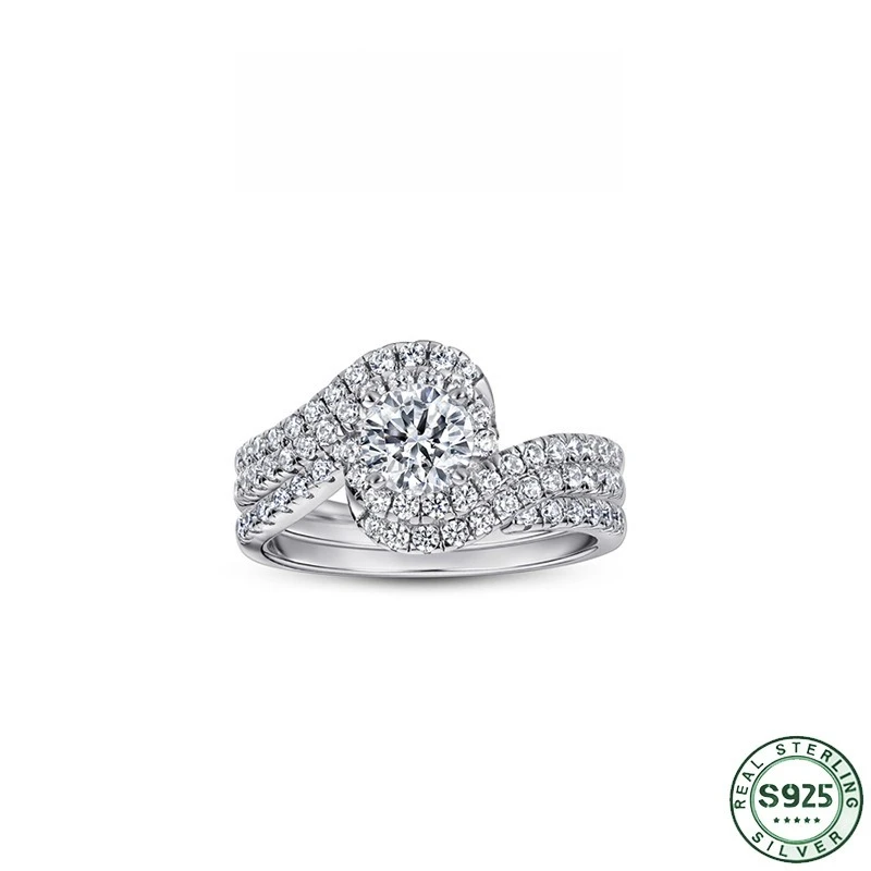 Hot selling 100% S925 Silver Ring Twisted Arm Micro Inlaid Zircon 2-piece Combination Women's Set Ring Wedding Jewelry