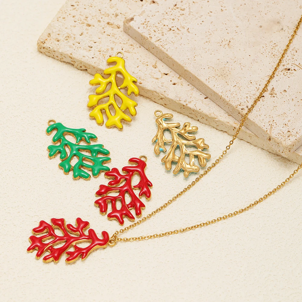 5 قطعة الفولاذ المقاوم للصدأ المينا البحر المرجان Charms قلادة المعلقات DIY بها بنفسك رائعة صنع المجوهرات أقراط سوار النتائج الحرفية