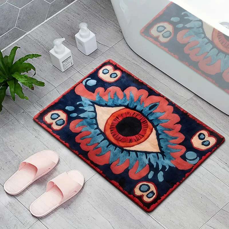 Evil Eye Bohemian Tufted Doormat, Vintage Colorful Eye Floral Fluffy Floor Rug, Non Slip Water Absorbent Mat for Entryway Bathro