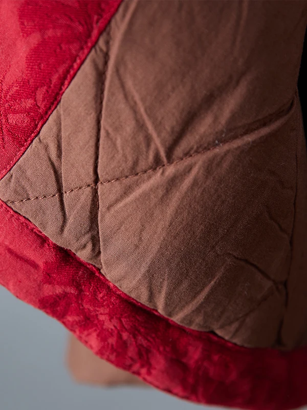 Thiened الأحمر احتفالي الشتاء القطن Jaet فضفاض الصينية Sle زر حتى الدافئة المطرزة القطن ملابس خارجية العرقية Sle #2