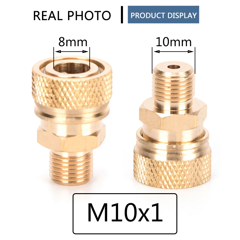 2pcs/set M10 Thread Copper Quick Connect Couplings Fittings Quick Disconnect Release 8mm Air Refilling AdapterCoupler Sockets