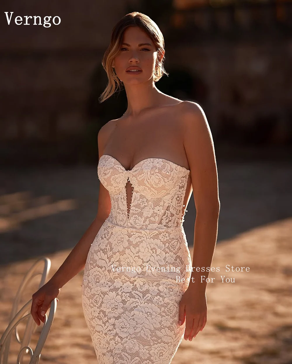 Verngo lvory Lace Wedding Dress Detachable Sleeves Mermaid Backless Bridal Gowns Sexy Bone Bride Dresses Customized - Image 4