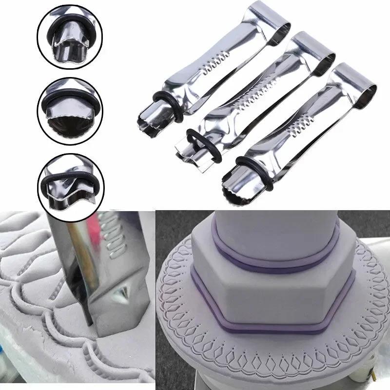 3pcs Stainless Steel Cake Clip Clamp Crimper Cutters Mold,DIY Fondant Cake Clip,Lace Mould Ustensiles Patisserie