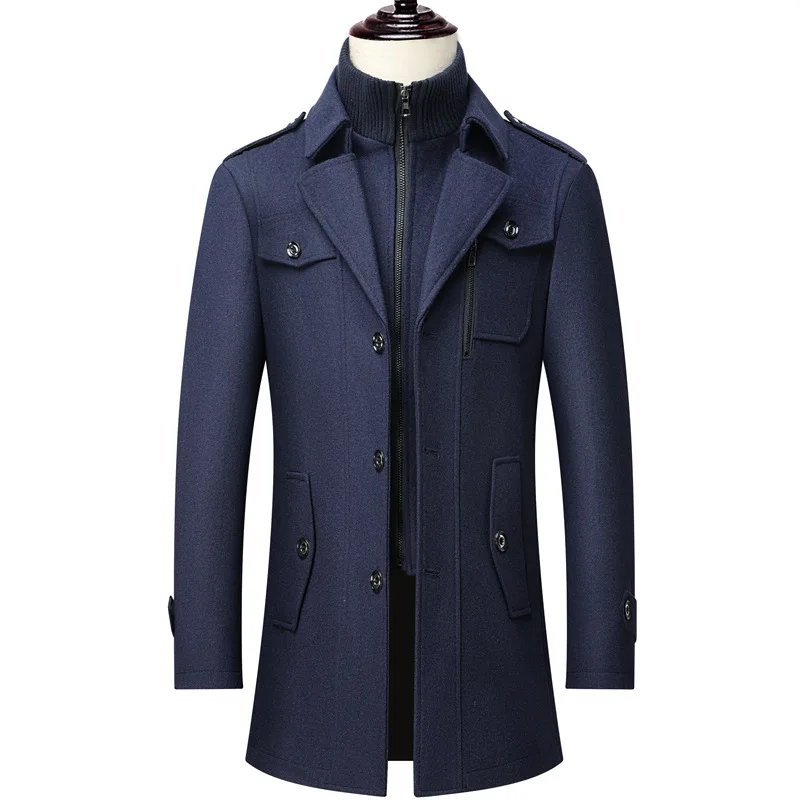 Premium Men's Mid-Length Wool Blend Overcoat - Thickened Winter Coat