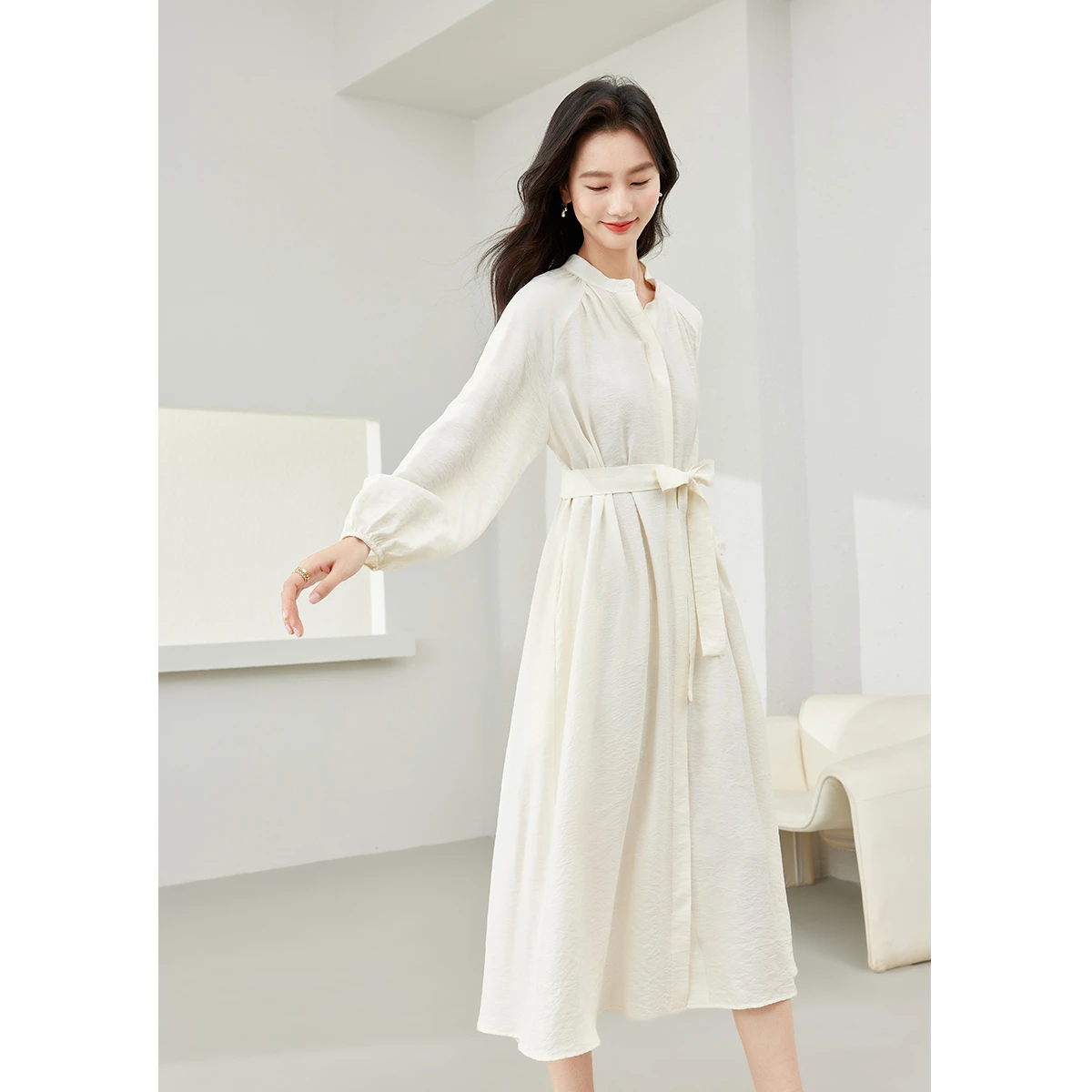 VIMLY Women\'s Commuter Casual Dress 2026 Spring Vacation Elegant Tie Belt Long Sleeve Dresses with Pockets T-Shirt Dress M5296