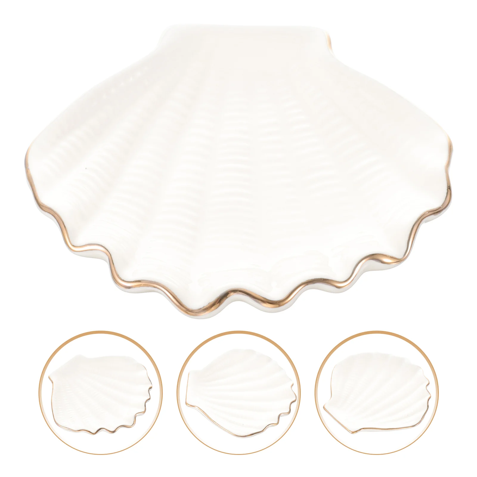 

Shell Jewelry Plate White Desktop Tray Key Storage Display Ceramics Dish