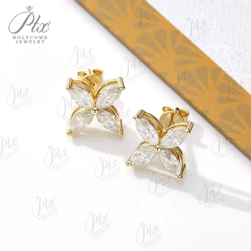 ใหม่ Marquise ตัด Moissanite ต่างหูชุดเครื่องประดับ D สี 100% 925 เงินสเตอร์ลิงชุบ 18K สําหรับผู้หญิงของขวัญครบรอบ