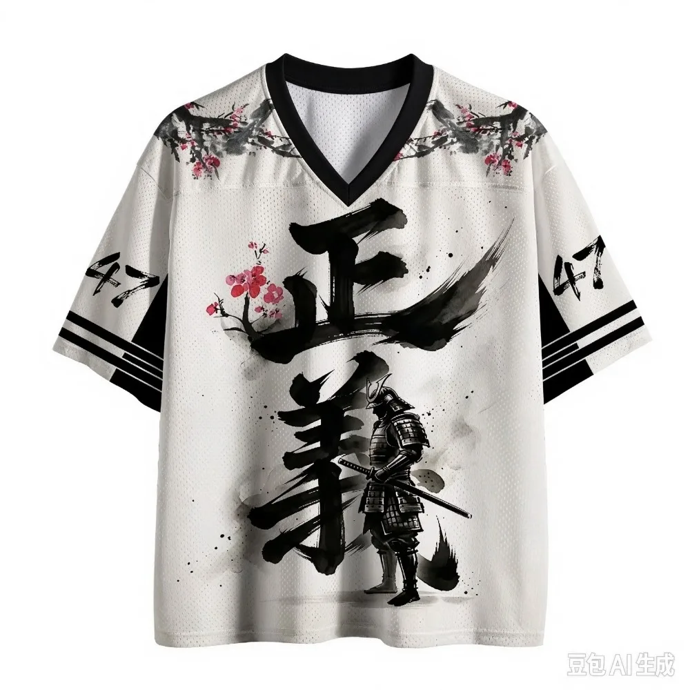 Retro Japanese Martial Ethics Justice Sport Quickdry Breath 3D Print Men V-Neck T-Shirt Street Fashion Y2K Parent-child Clothing