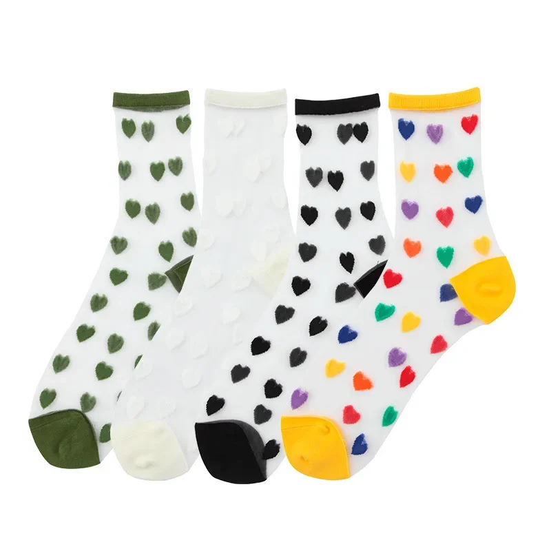 Women Socks New Fashion Long Transparent Cute Heart Thin Socks Female Summer Casual Sweet Funny Socks Women Korean Style