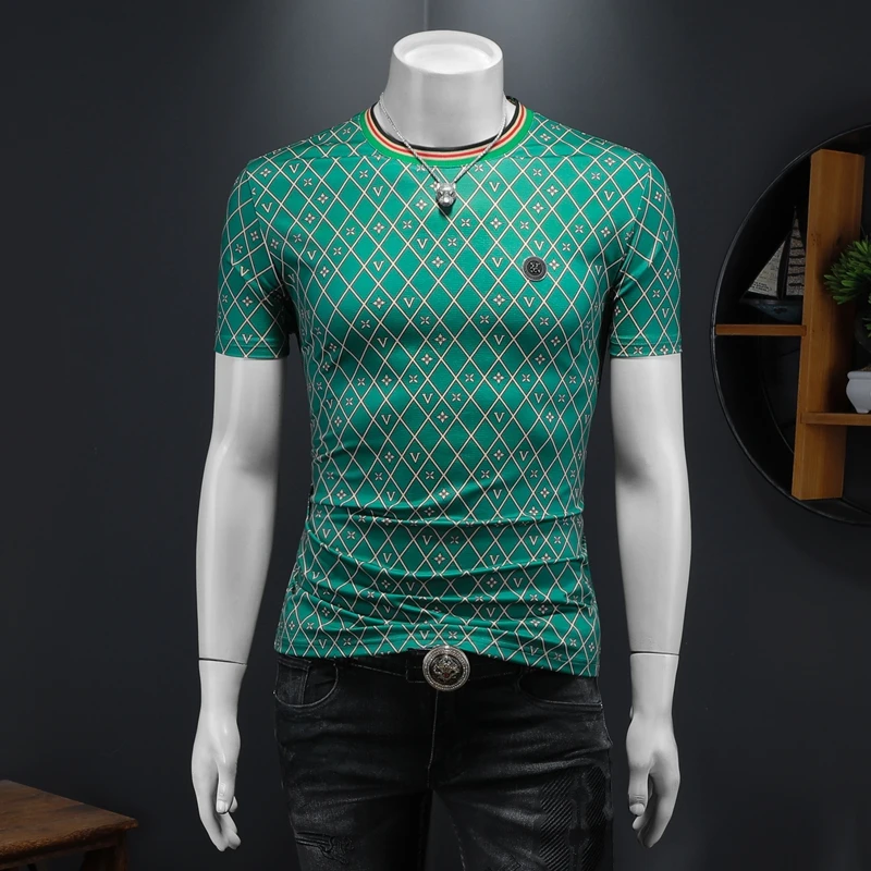 

2025 Summer Cotton Breathable Short Sleeved T-shirt Men Luxury Letter Print Round Neck Casual T-Shirts Retro Versatile Tee Tops