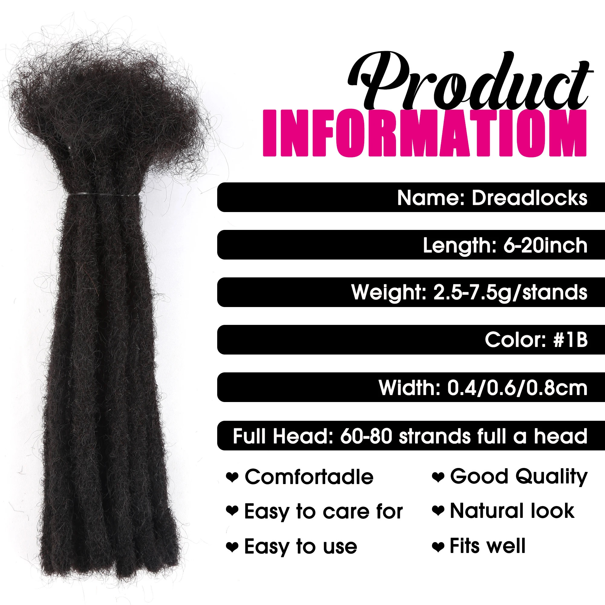 Amir Human Dreadlocks Extensions 100% Brazilian Real Human Handmade Hair Kinky Straight Faux DreadLocks Crochet Hair Extensions