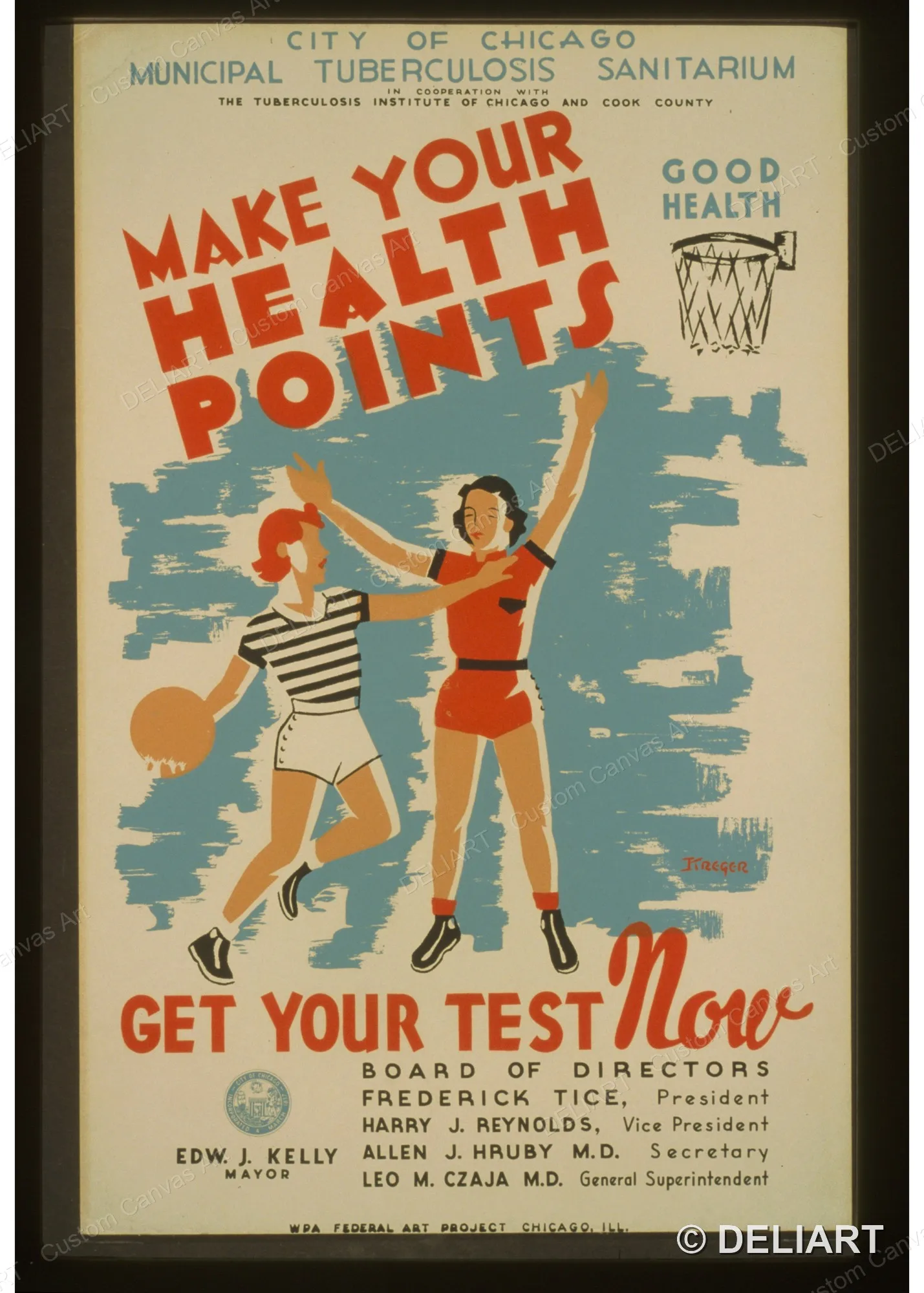 Make your health points--get your test now Vintage WPA Public Health Canvas Wall Art Poster Print Retro 1930s Nostalgic Unframed