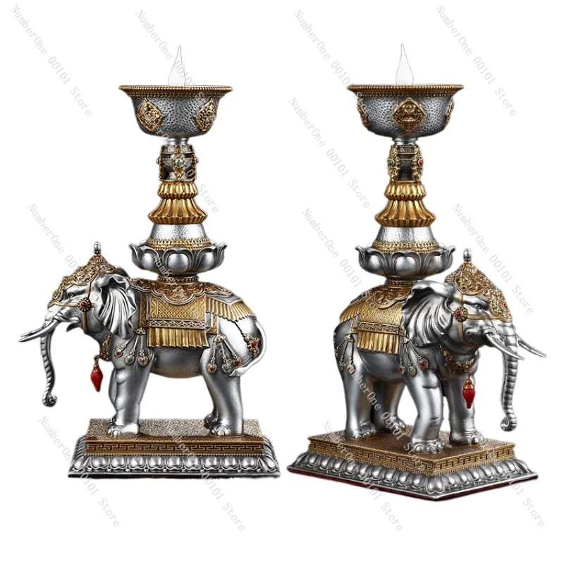 

Electronic Butter Lamp Holder Rechargeable Elephant Led Buddha Worshiping Lamp Simulation Domestic Buddhist Hall CandleHolder