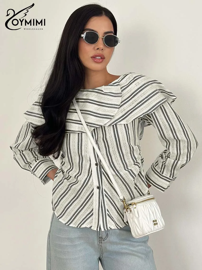 

Oymimi Fashion Black Jacquard Woman Blouses Autumn Long Sleeve Patchwork Blouses Elegant Single Breasted Poncho Blouse Female