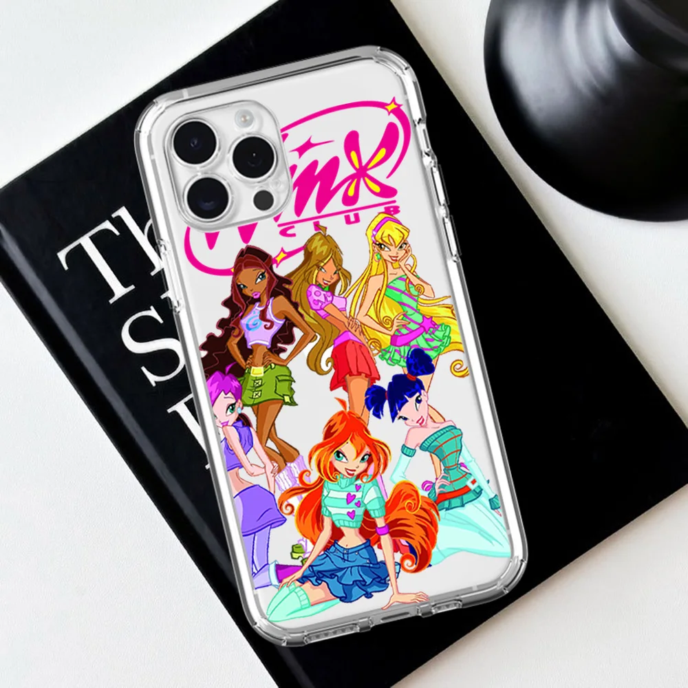 Cartoon W-Winx C-Clubs For iPhone 16 15 13 14 12 11 Pro Plus MAX XS iPhone13 14 Mini Transparent Phone Case