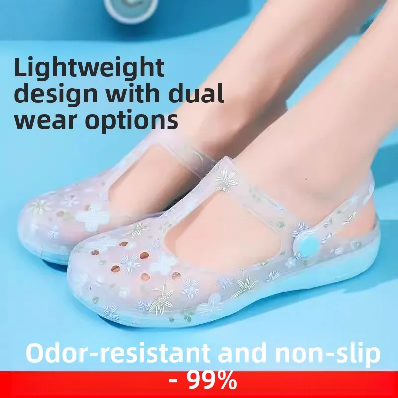 

Anti-Slip Summer Sandals Women's Outdoor Beach Shoes Crystal Soft Bottom Slippers Casual Low Cut PVC Material Sport Suitable