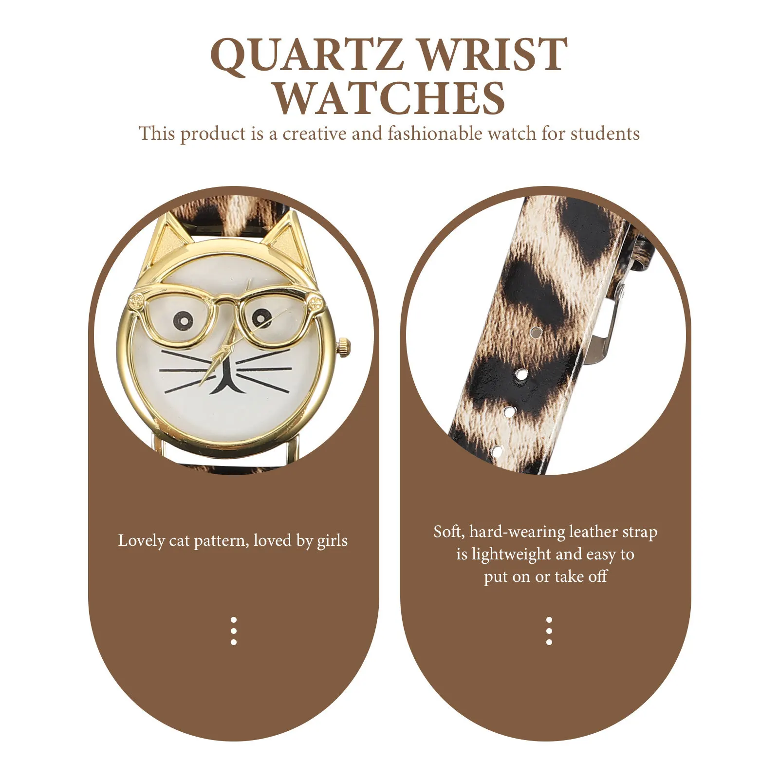 

Fashion Kids Watch Cartoon Cat Beard Design Pu Strap Quartz Movement Children Wristwatch Daily Wear