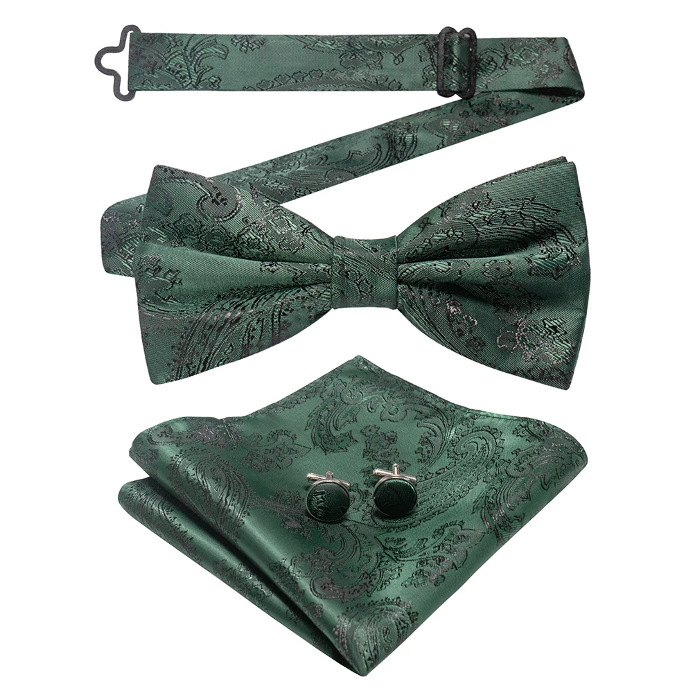 East epische neue Mode blau grün Paisley Fliege Set für Männer weiche Taschentuch Qualität Manschetten knopf Herren Accessoire Hochzeits geschenk – Detail 5