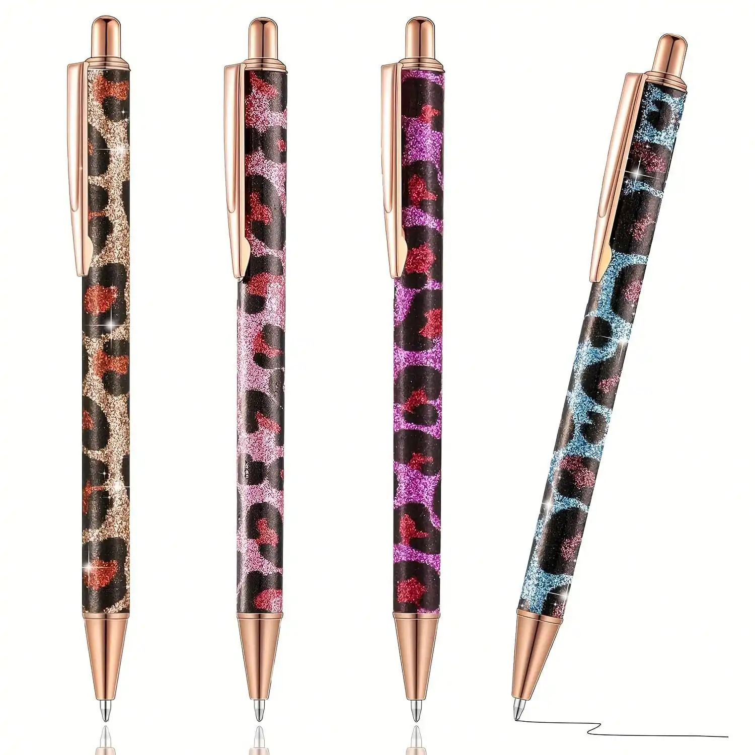 4 Piece Elegant & Cute Metal Ballpoint Pen with Retraction Mechanism Suitable Men & Women Office Supplies Valentine's Day Gift