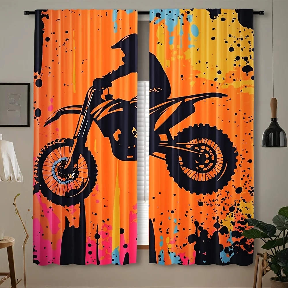 Graffiti Motorcycle Bike Curtains Pop Art Motor Sport Window Drapes Vibrant Colorful Style for Home Decor Living Room Bedroom