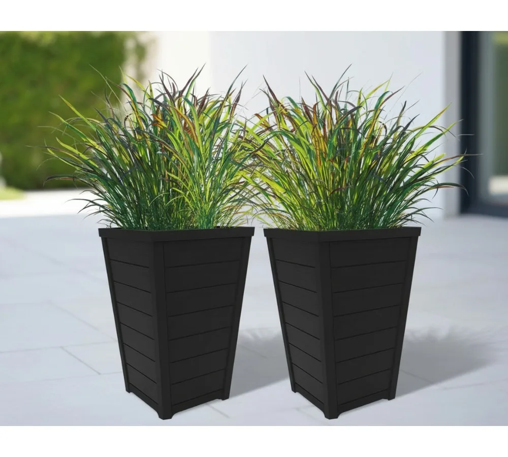 

Набор из 2 современных уличных 22-дюймовых высоких больших цветочных горшков, конических деревянных горшков для декора сада