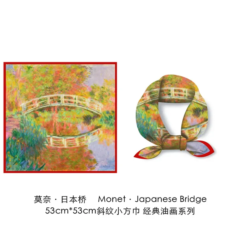 Monet oil painting style temperament simulation silk small silk scarf square scarf fresh and sweet printing decorative