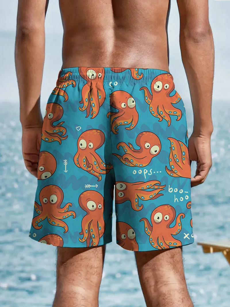 Octopus 3D Digital Printing Surf Short Cool Summer Beach Swimming Quick Dry Shorts Hip -Hop Fashion Loose Oversize Men's Shorts