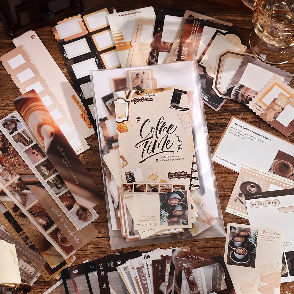 100 Pcs Coffee Theme Craft Pack Mixed Vintage Cards Stickers for Journal Scrapbook Planner DIY Card Making Office Supplies