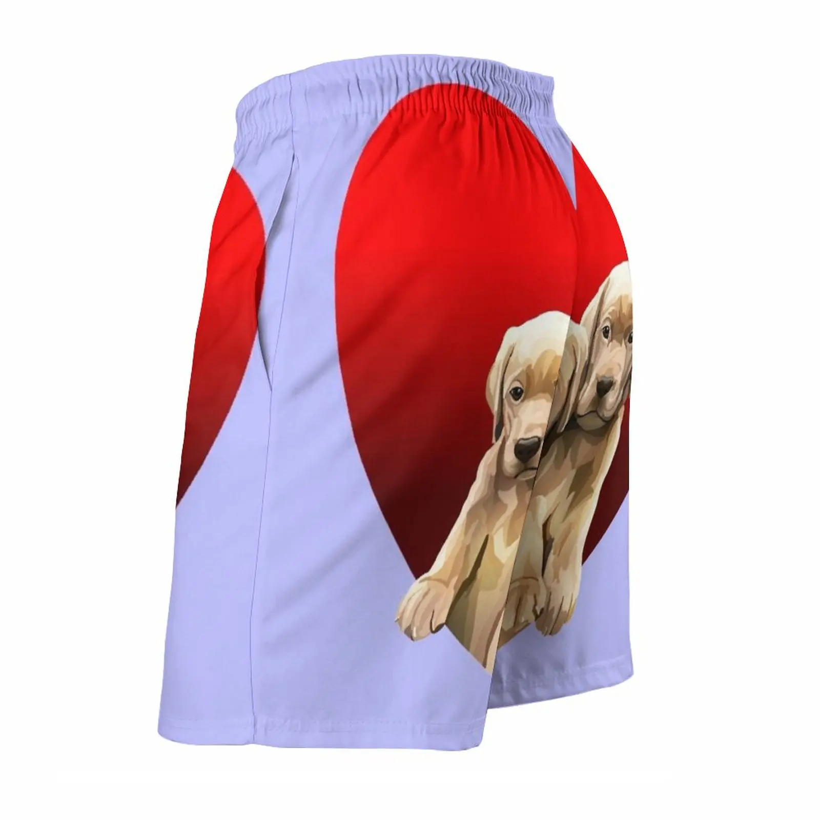 Yellow Golden Labrador Puppies Inside Heart Men's Sports Short Beach Shorts Surfing Swimming Boxer Trunks Bathing Yellow