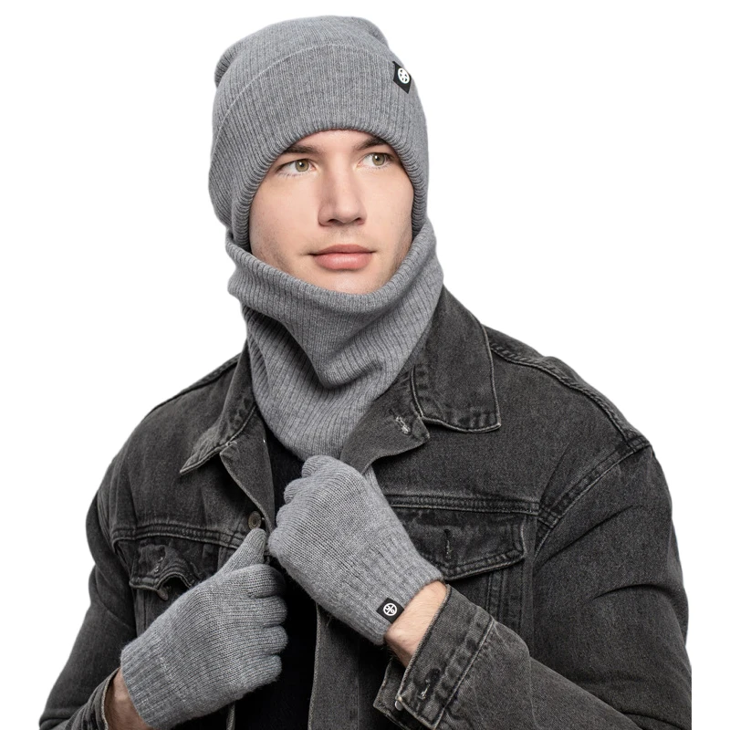 Ensemble de gants à écran tactile pour hommes et femmes, bonnet, chapeau, écharpe, cache-cou, doublé de sourire en tricot chaud, hiver