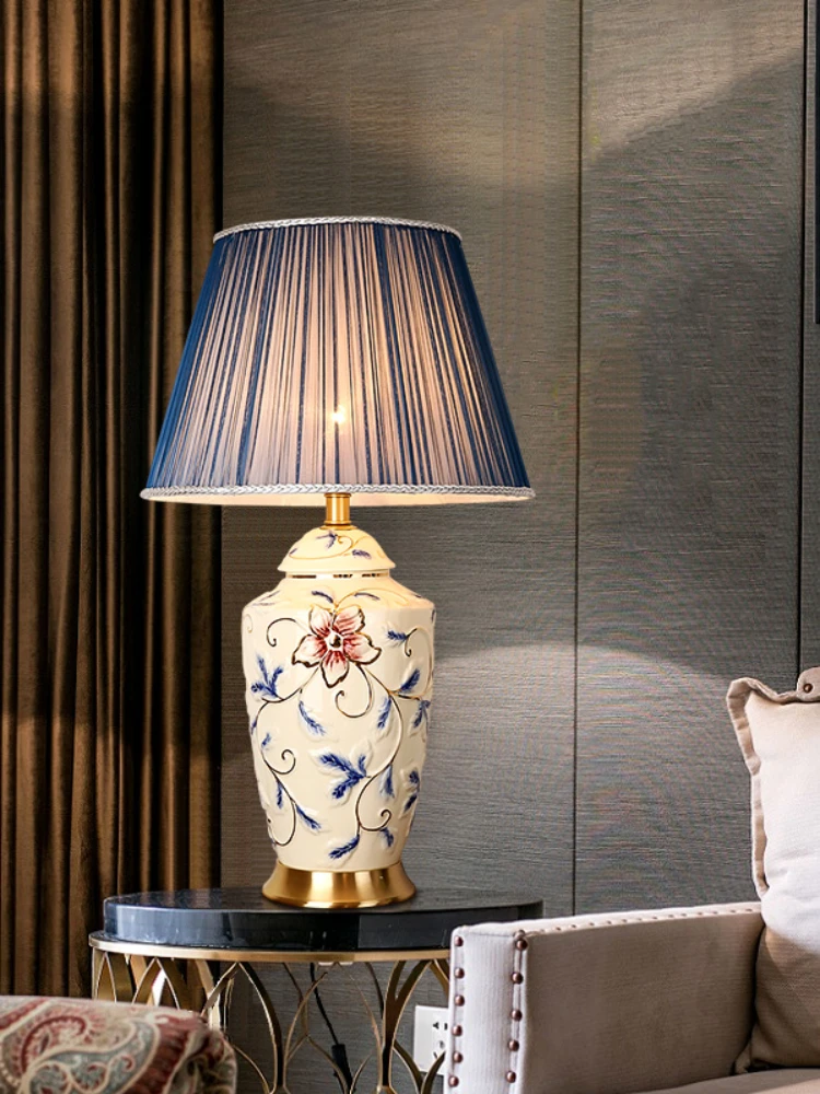 High-End Luxury Table Lamp Villa High-End Luxury Living Room Side Table Large Copper Porcelain Wine Decoration