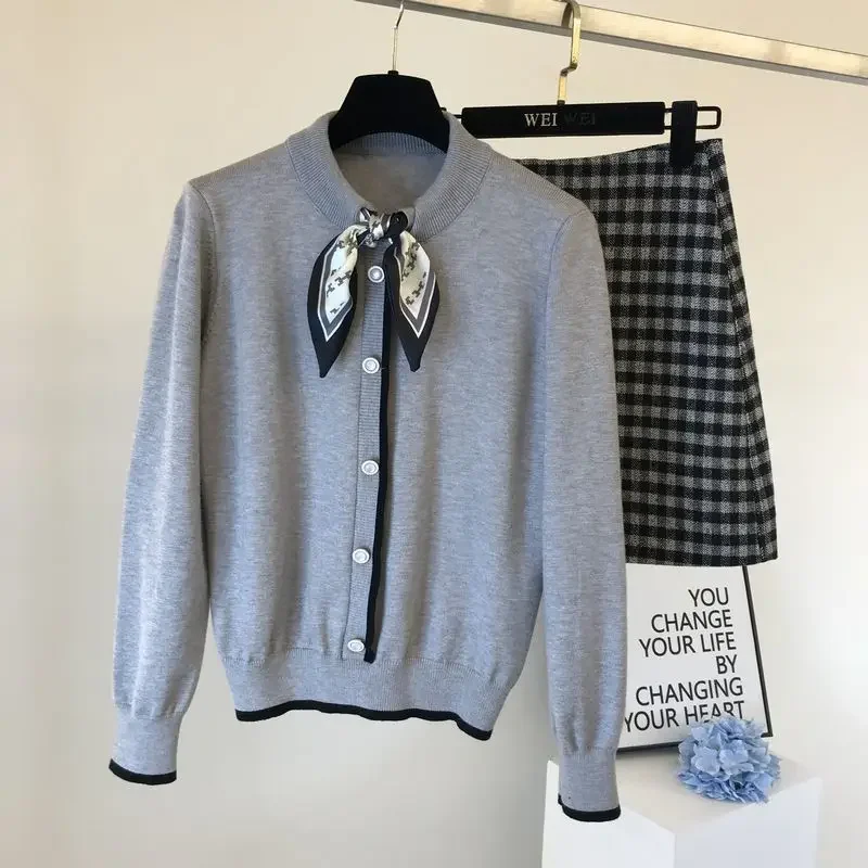 

Spring Autumn New Long Sleeve Solid Bow Patchwork Fashion Pullovers Top Korean All-match Sweaters Casual Elegant Women Clothing