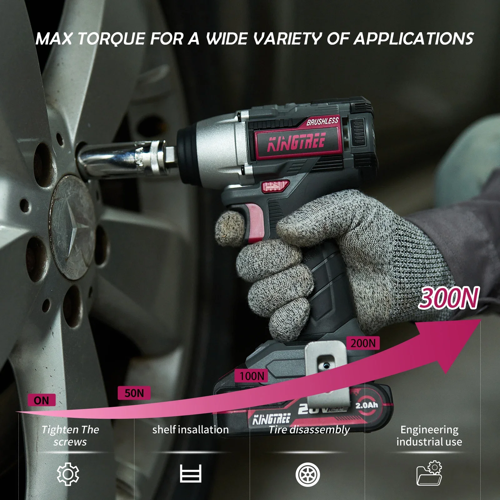 Kingtree 20V Brushless Wrench Cordless Drill Mini Electric Screwdriver 300N.m Impact Wrench Home DIYS suit for Makita Battery