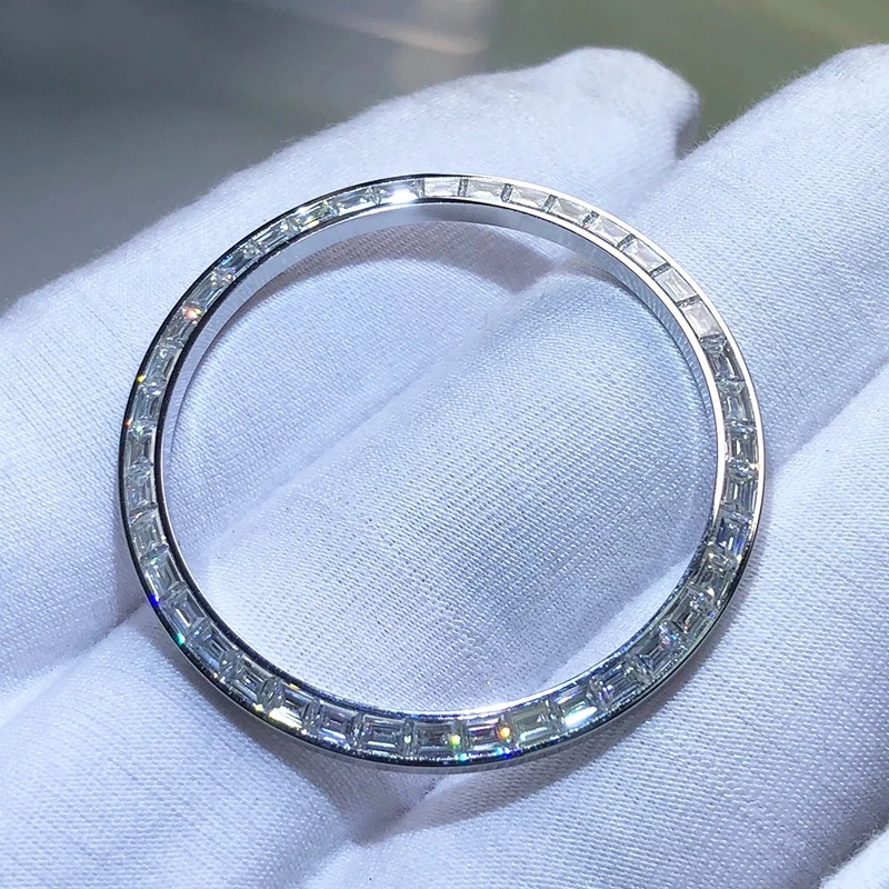 Custom Baguette Diamond Watch Bezel For RLX 36DD 128396 228396 Moissanite Gemstones Setting 40MM Day Date Watch Refitting Parts