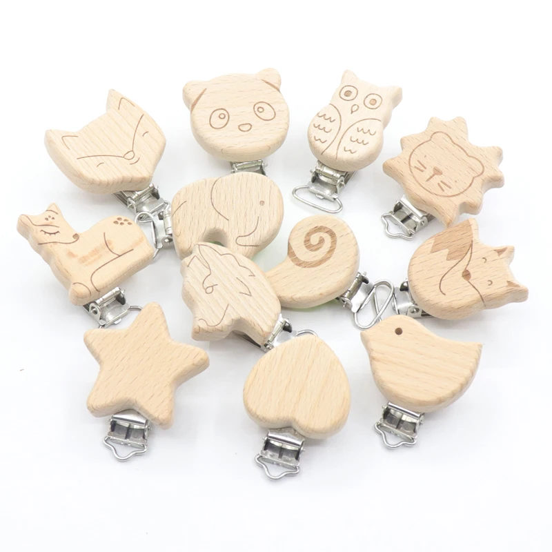 5 Piece Nipple Chain Accessories Modeling Beech Nipple Clip BPA Free Cute Little Elephant Fox Wolf Owl Baby DIY Accessories