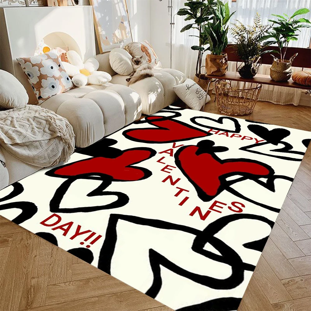 

Red Heart Design Area Rug – Non-Slip Carpet for Bedroom Living Room Hallway, Romantic Floor Mat Home Decor