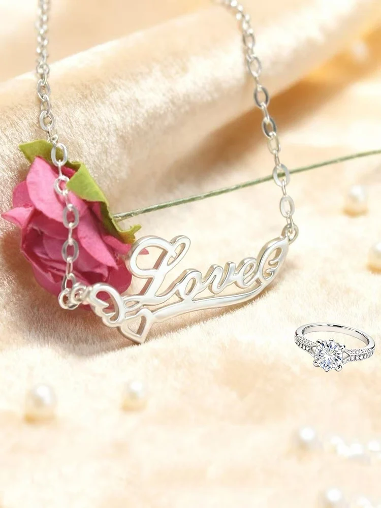 

Рождественский подарок: набор украшений из серебра 925 пробы в коробке-розе, очаровательное колье с фианитами и кольцо для жены, дочери, лучшей подруги, любимой женщины