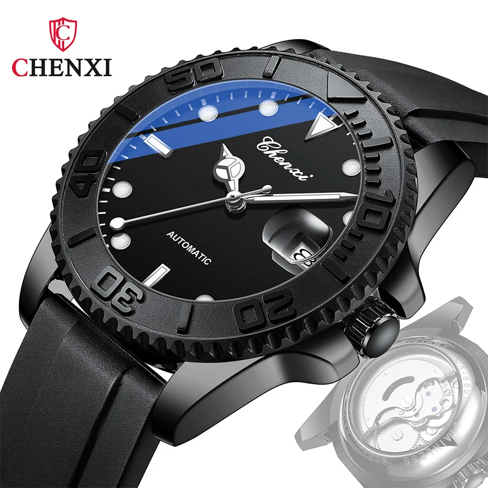 Business Classic Black Automatic Mechanical Watches for Men Original Valentine\'s Day Gift Men Watch Silicone Strap Waterproof